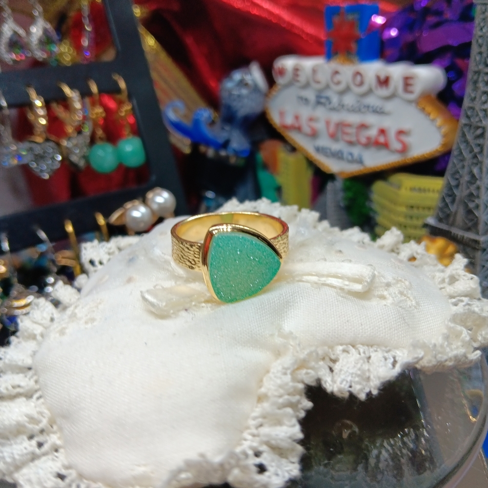 COPY - Beautiful Natural Druzy Statement Ring Size 10 Handmade Organic Stone